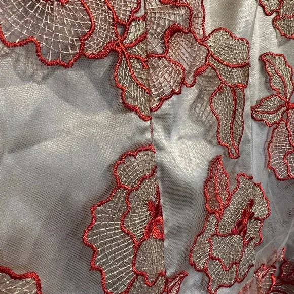 Tahari Ivory Dress with Coral Floral Lace - Picture 7 of 8